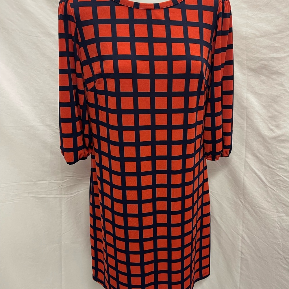 Enfocus Studio Orange and Navy Sheath Dress with Crew Neck